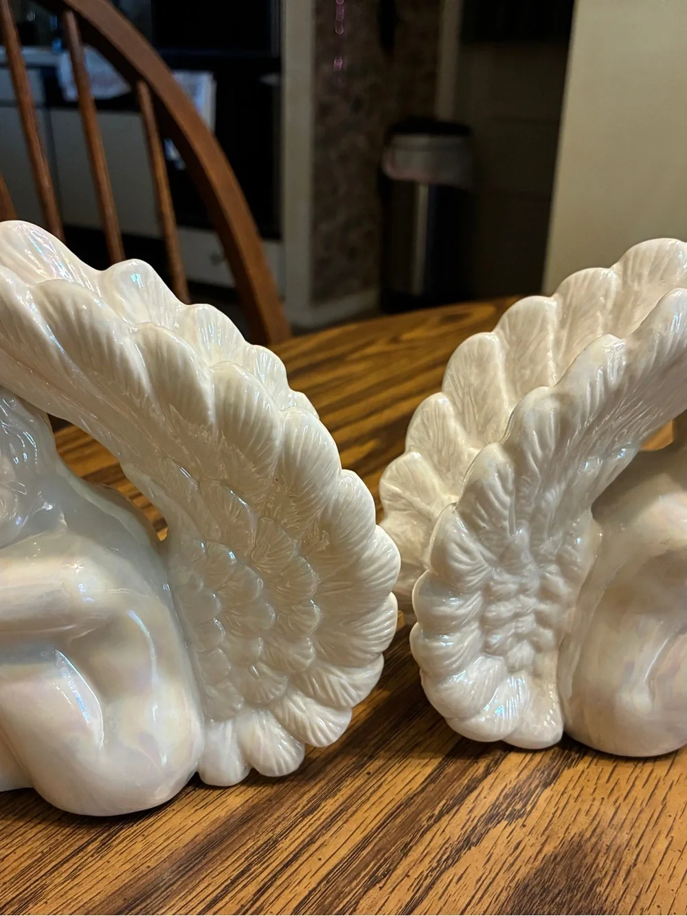 Pearlescent White Angel Figurine Pair - Decorative Home Accent